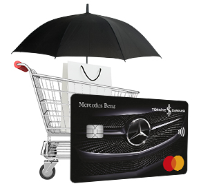 Mercedes Kredi Kartı, market sepeti ve şemsiye